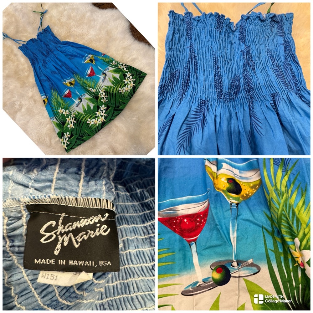 Vintage 80 Floating Martini Print Smocked Sundress by Shannon Marie